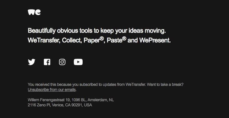 WeTransfer email footer example