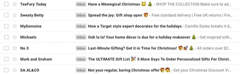 Christmas email subject lines