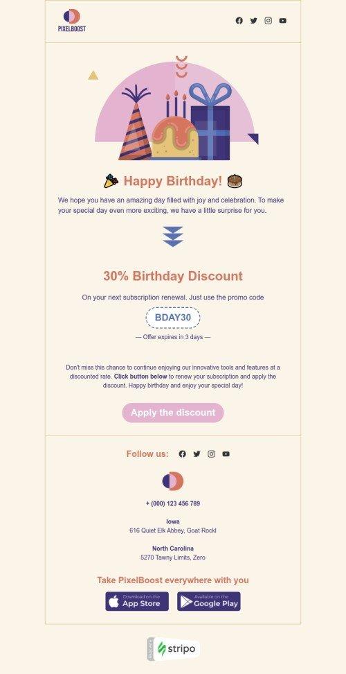 PixelBoost birthday email example