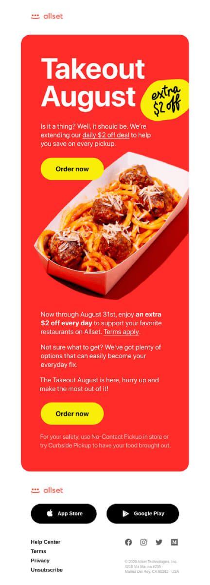 allset takeout promo email newsletter example