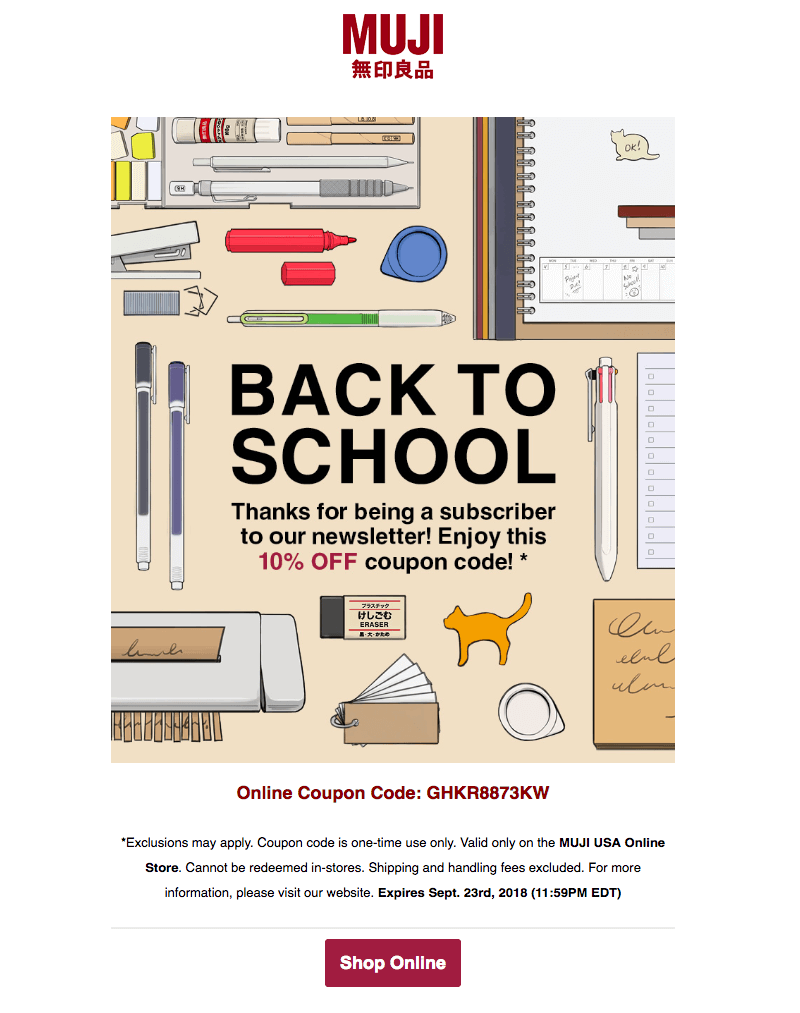 Muji back-to-school sales emails