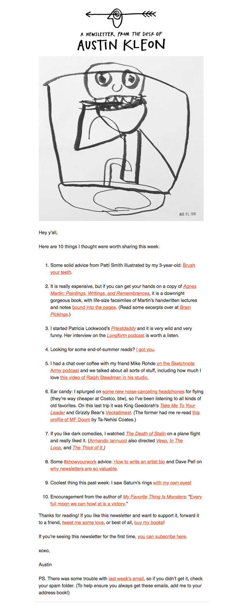 Austin Kleon email newsletter design