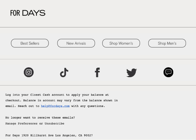 FOR DAYS email footer example