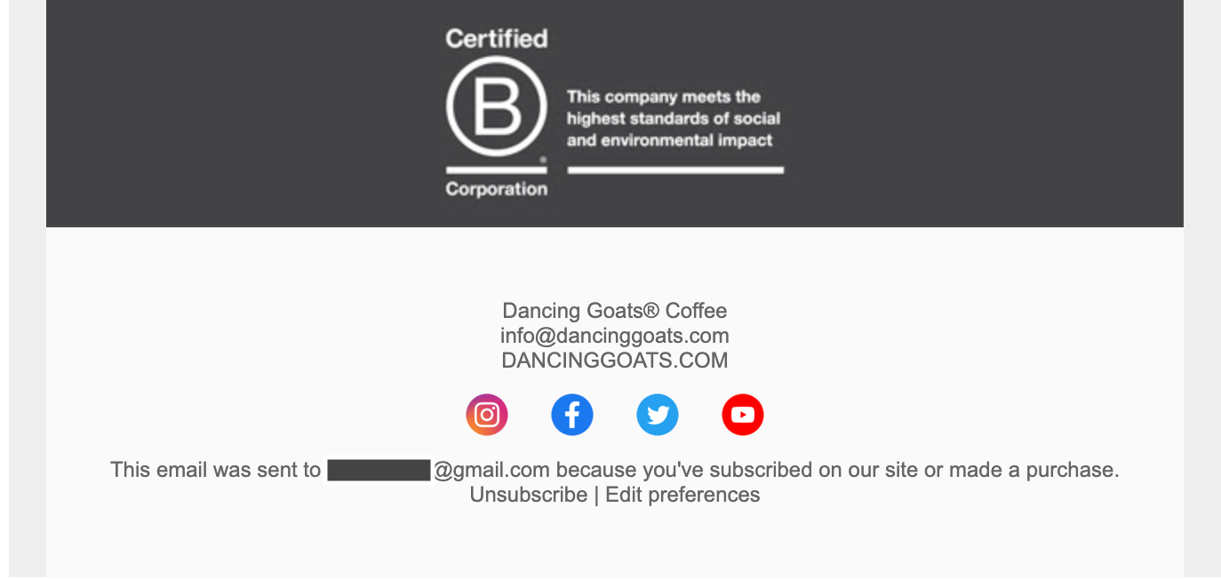 Dancing Goats Coffee footer