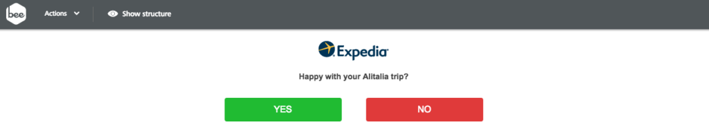 BEE tool Expedia one-question survey email