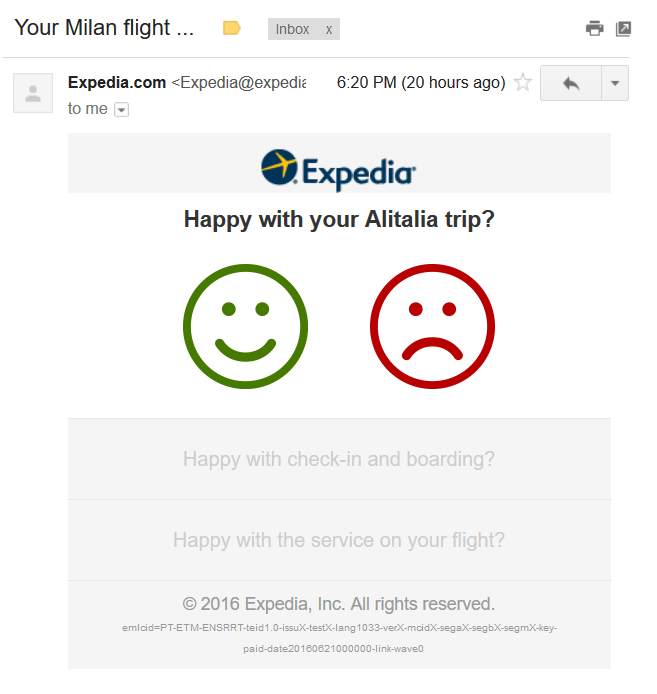 Expedia one-question survey email