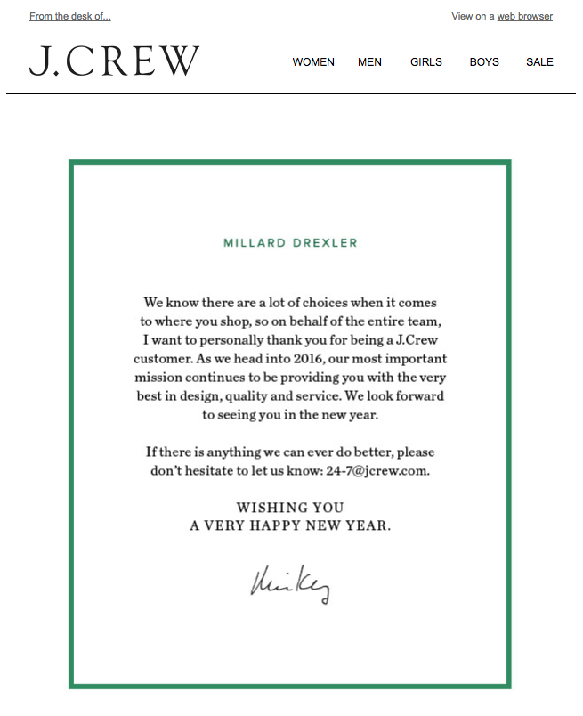 J.Crew customer appreciation emails