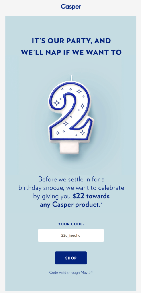 Casper customer appreciation emails