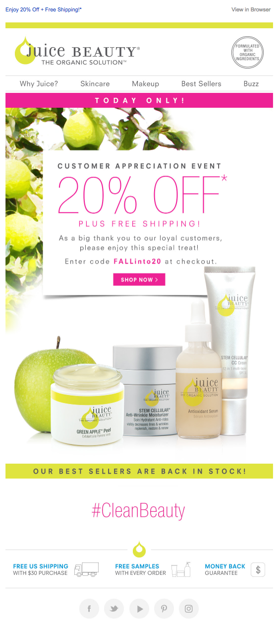 Juice Beauty customer appreciation emails