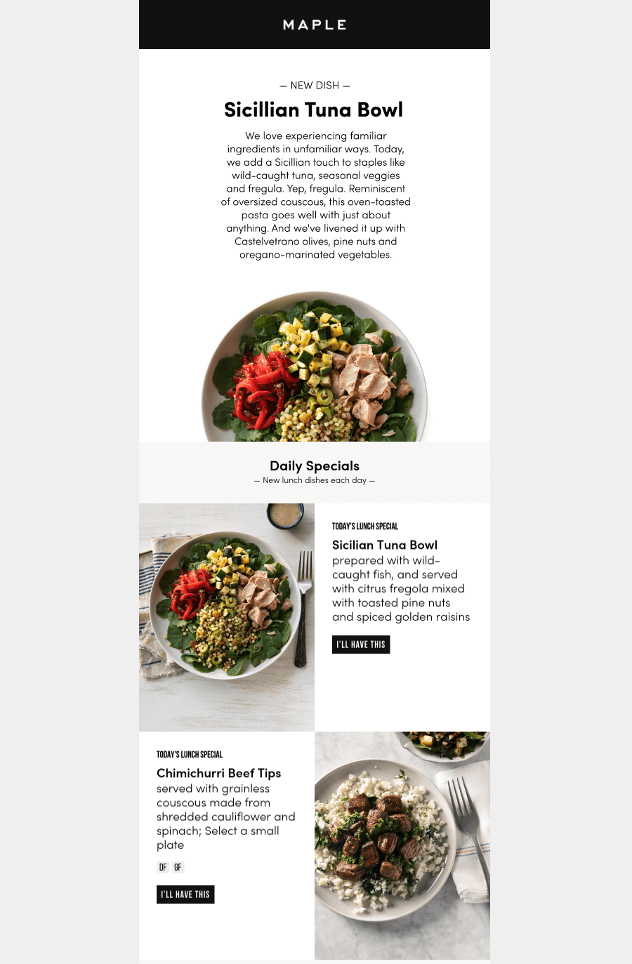 Maple Kitchen food industry email design 