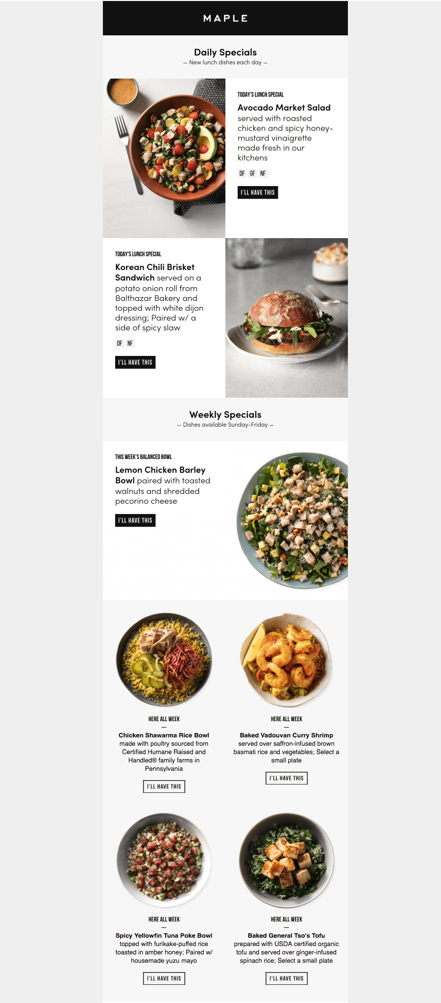 Maple Kitchen food industry email design 