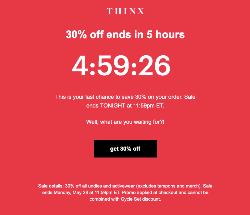 thinx last chance email copy