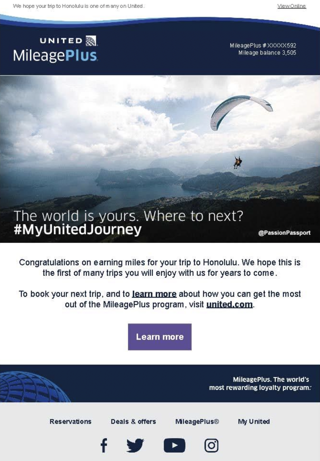 United Airlines using personalization in email