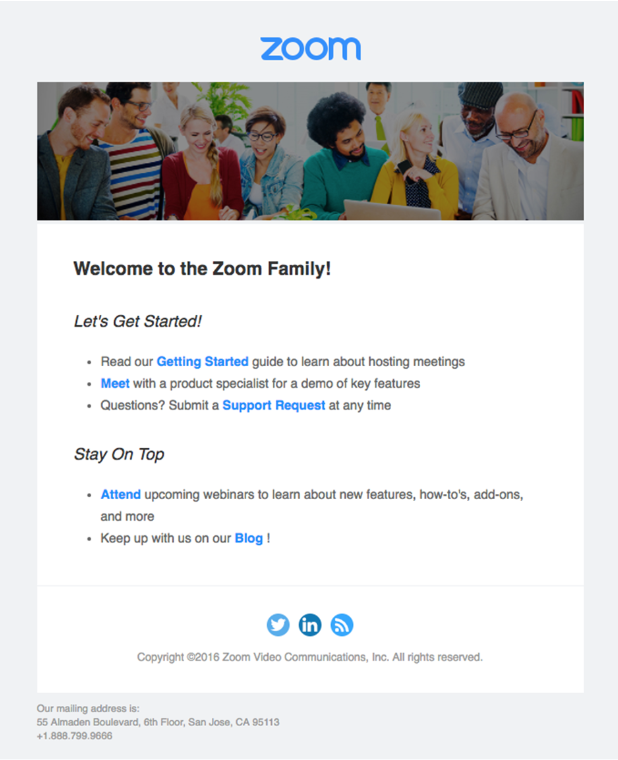 zoom saas welcome email template