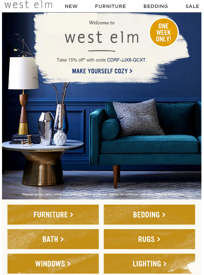 welcome to west elm email