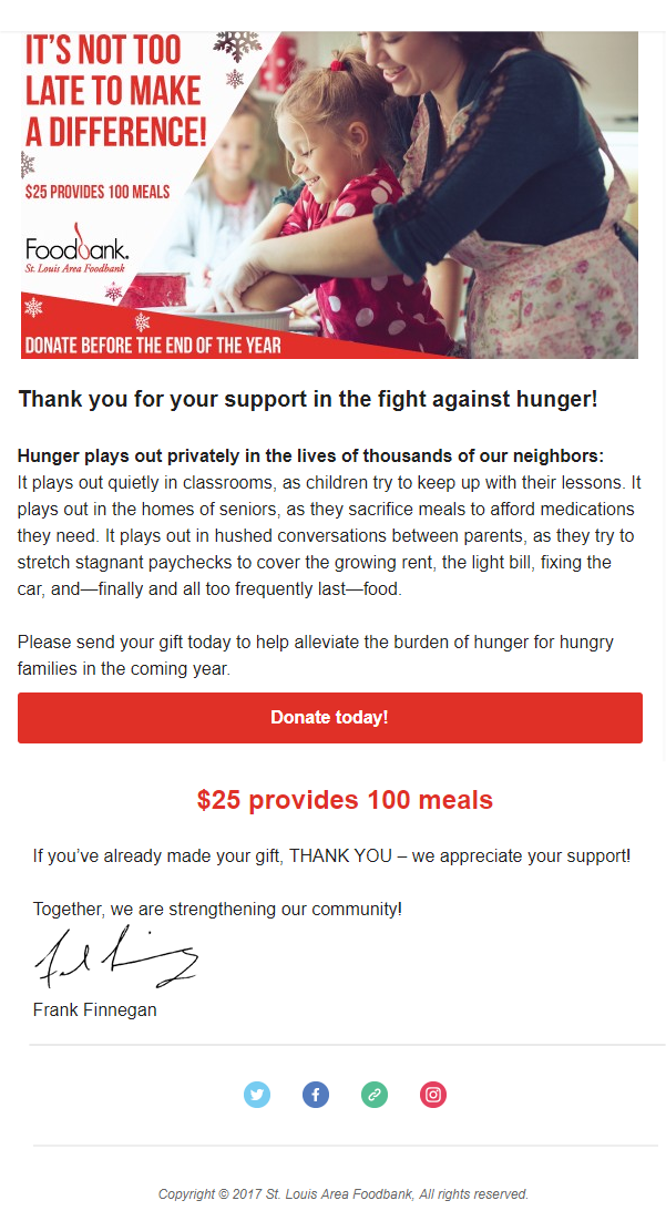 FoodBank fundraising email 