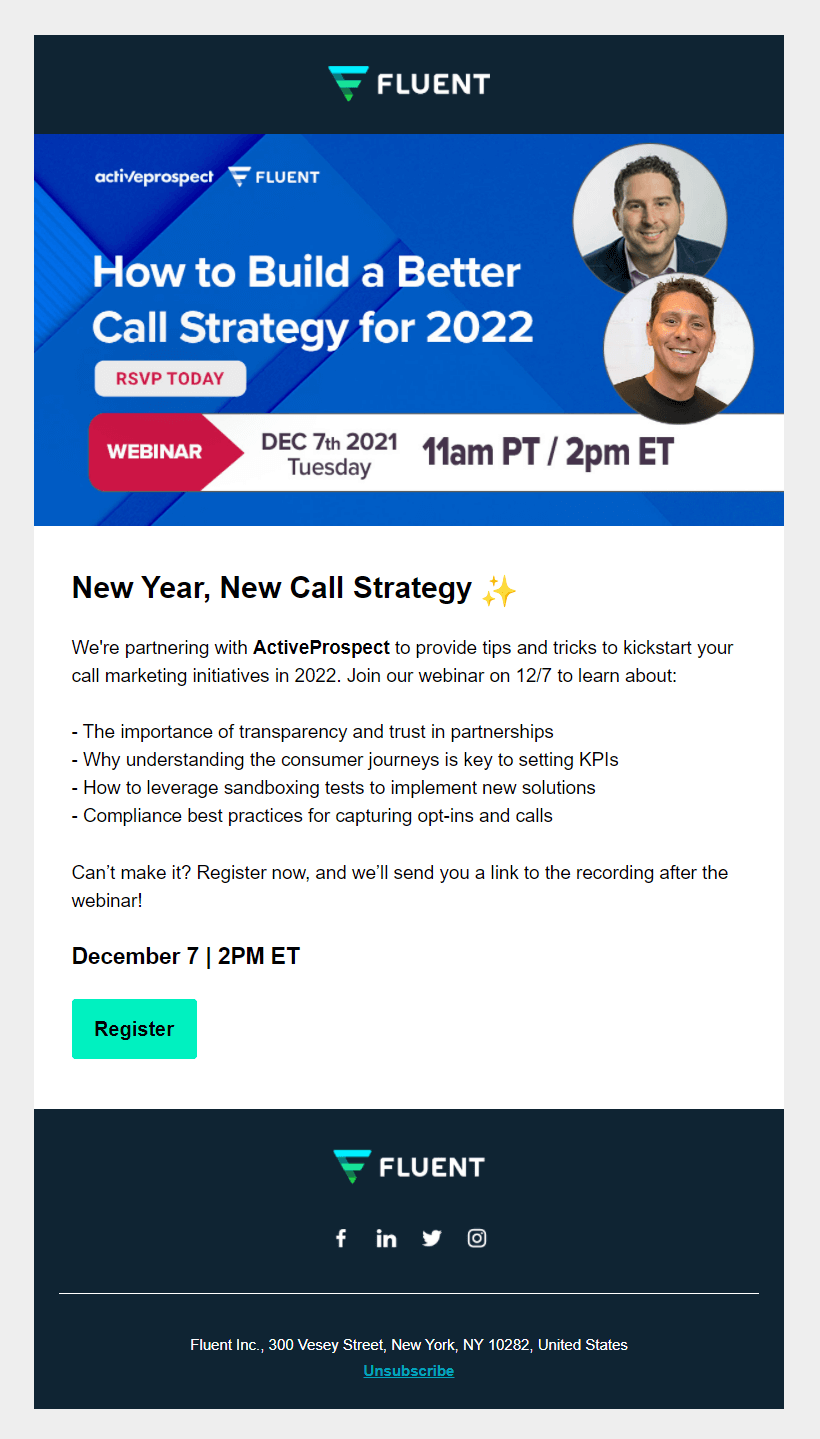 Fleunt webinar announcement email newsletter sample