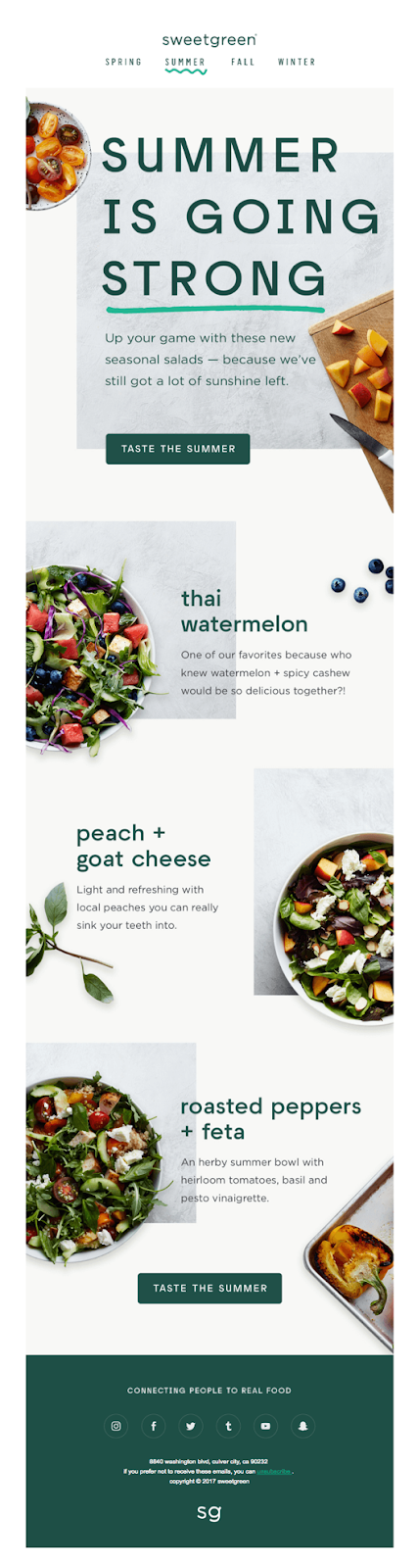 sweetgreen restaurant catering email newsletter example